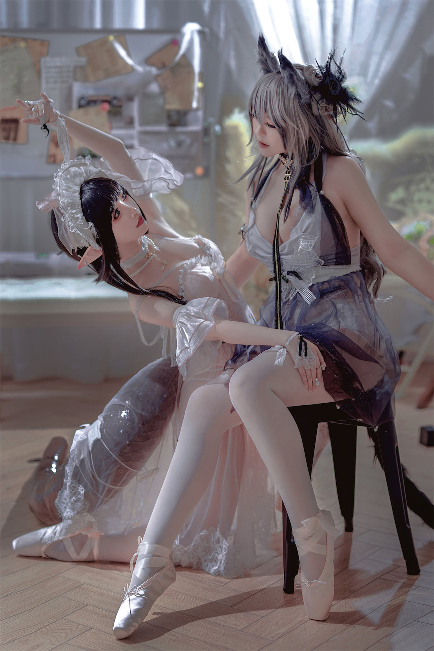 [福利COS] 可爱人气Coser面饼仙儿&amp;amp;半半子 - Arknights 黑x森蚺バレエ第8张