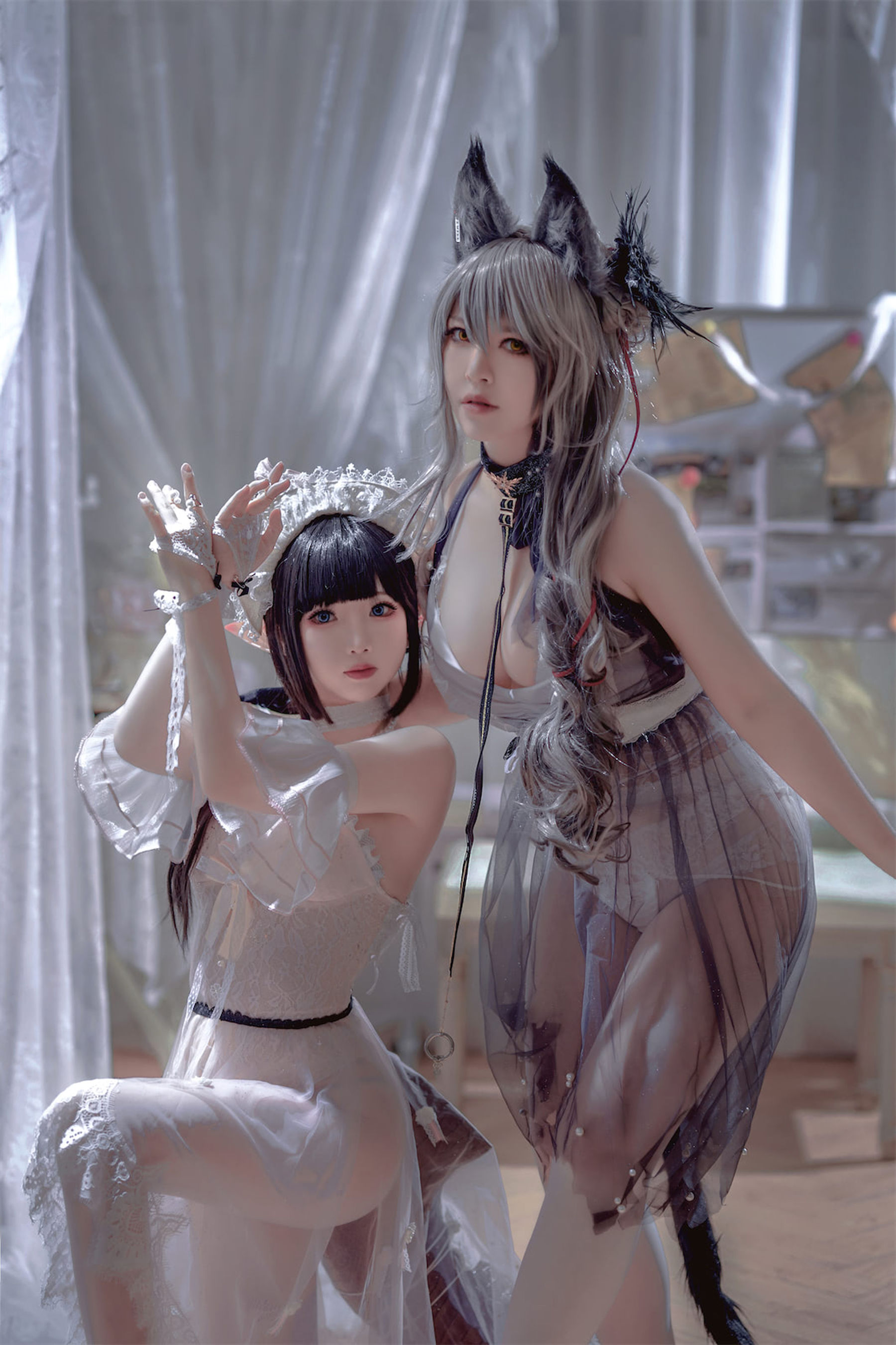 [福利COS] 可爱人气Coser面饼仙儿&amp;amp;半半子 - Arknights 黑x森蚺バレエ第6张