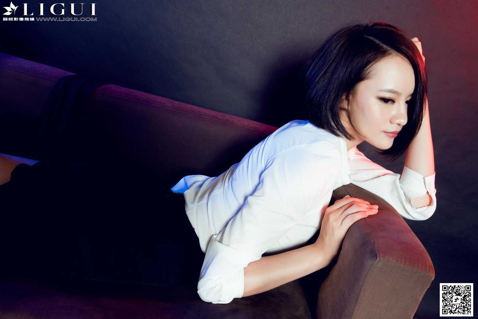 [丽柜LiGui] Model AMY《红高跟短发灰丝女郎》美腿玉第1张