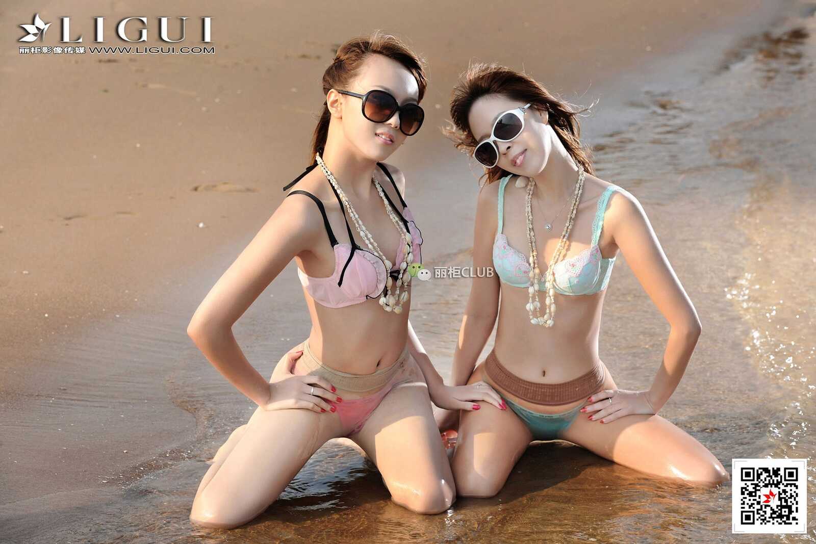 腿模Vicky&amp;amp;桃子《沙滩肉丝》 [丽柜Ligui] 写真集第9张