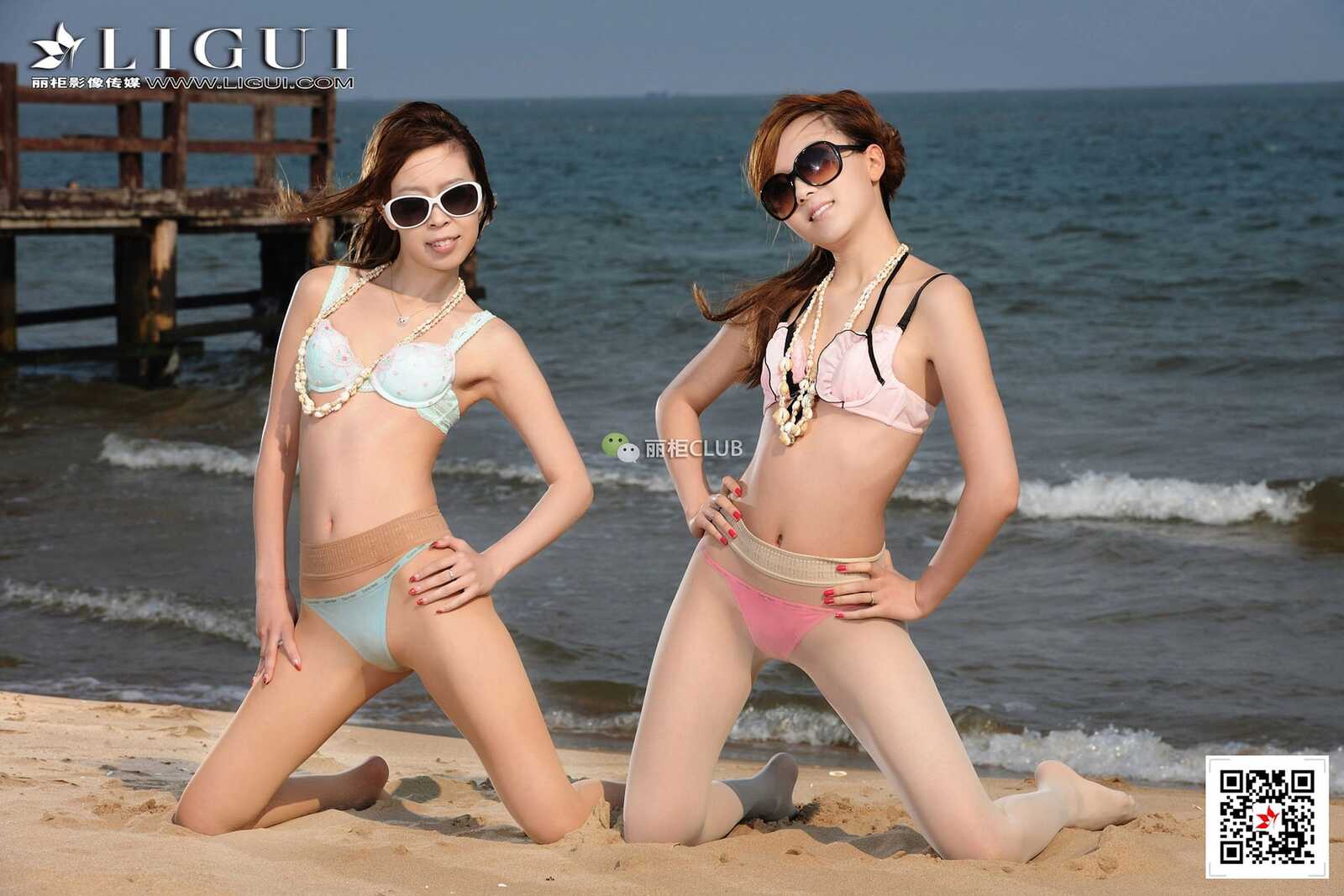 腿模Vicky&amp;amp;桃子《沙滩肉丝》 [丽柜Ligui] 写真集第5张