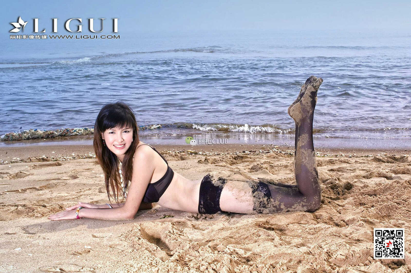 腿模菲儿《沙滩黑丝》 [丽柜Ligui] 写真集第2张
