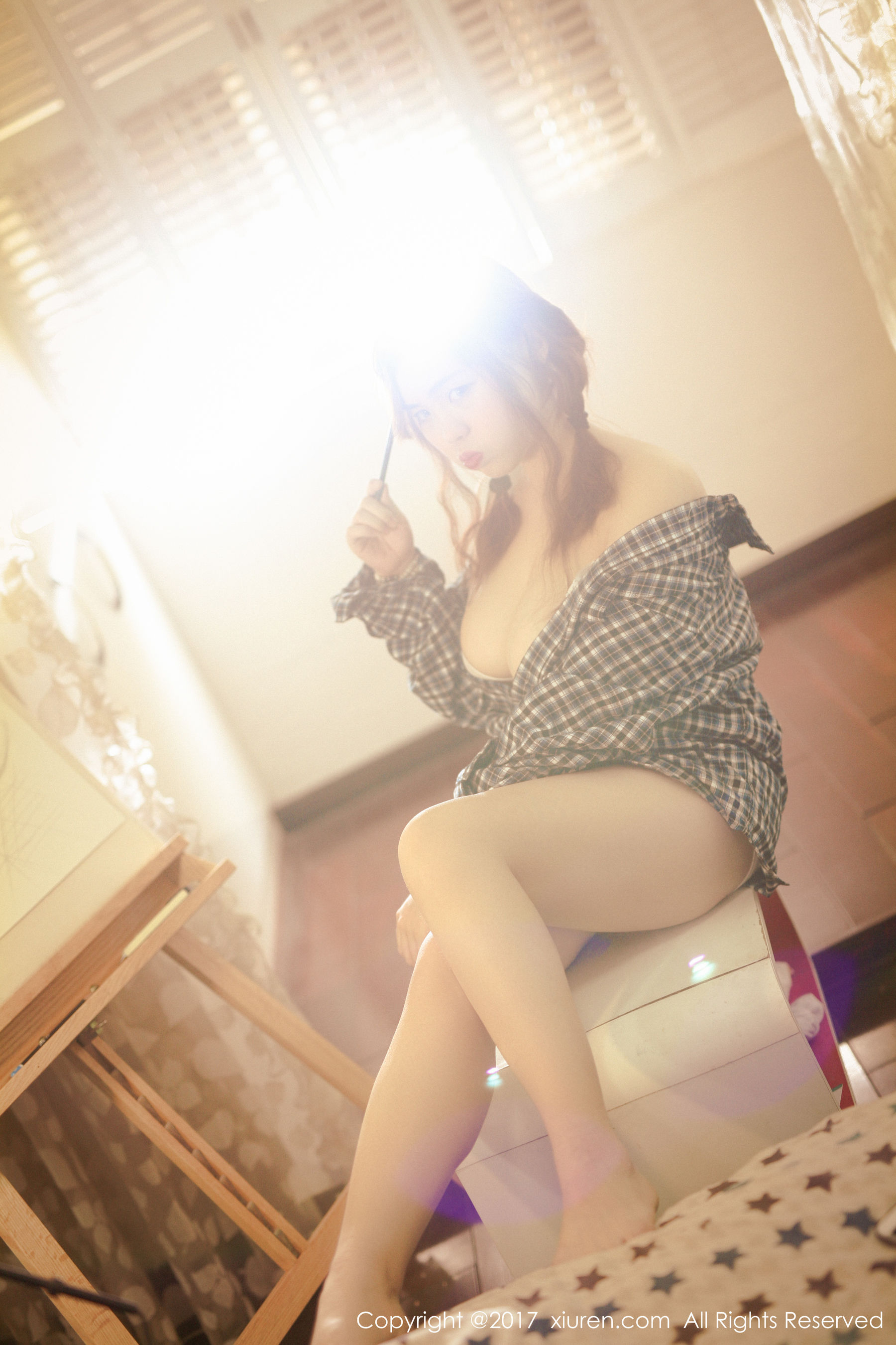 米爱Demon《格子衬衫+半透内衣系列》 秀人网XIUREN No.754第7张