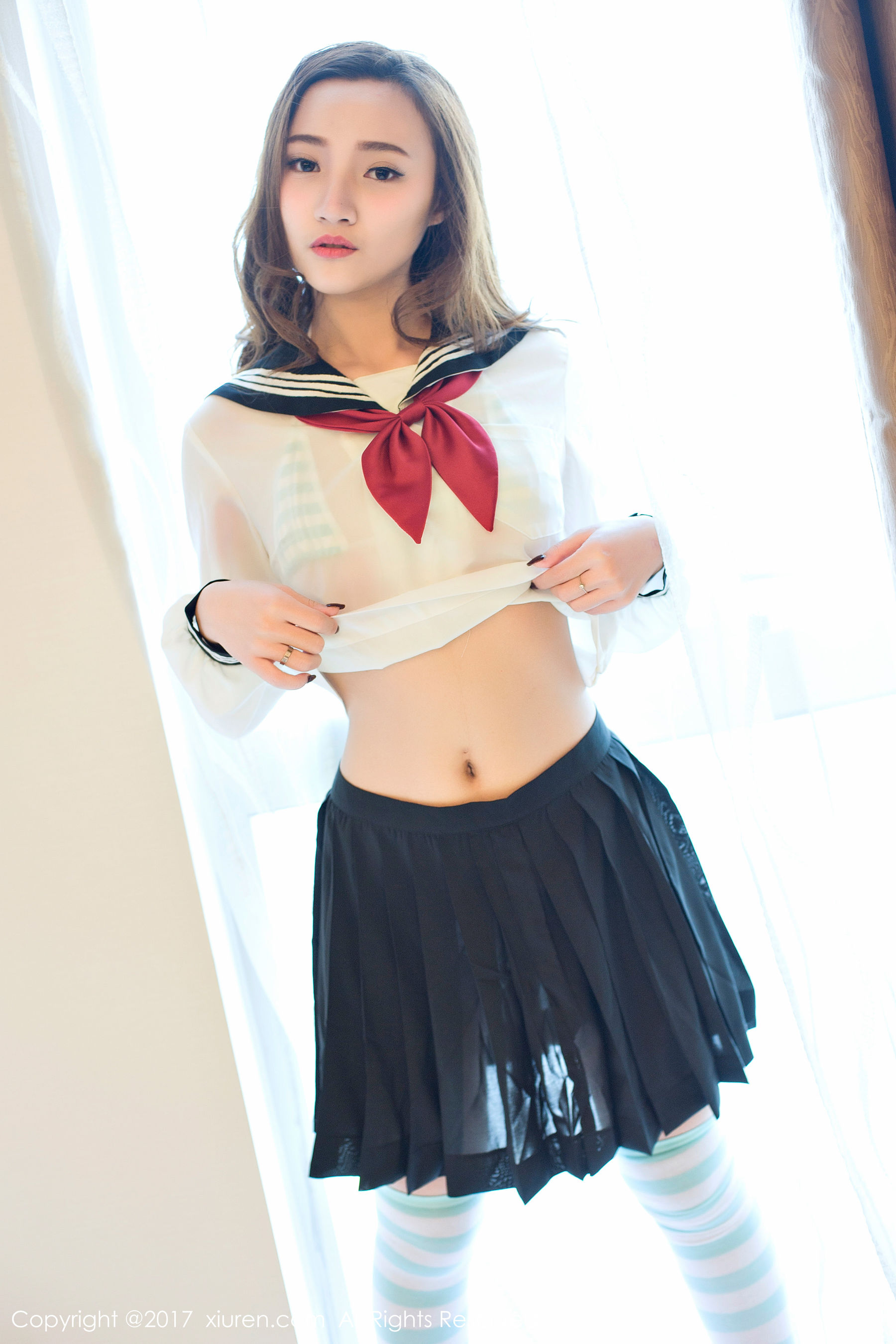  翟奥奥baby《日系学生透明制服、日系卡哇伊内衣、粉红色内衣》 秀人网XIUREN No.673第7张