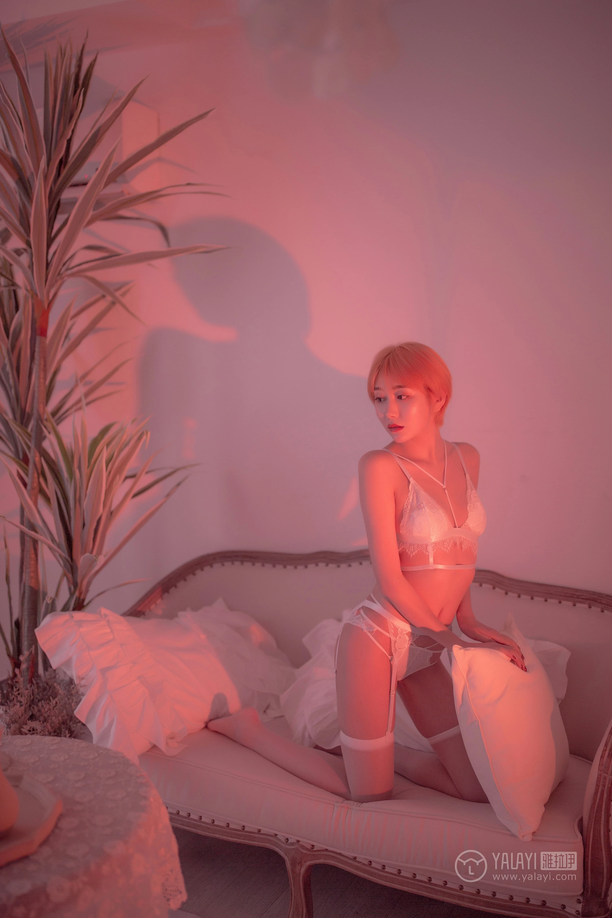 [YALAYI雅拉伊]NO.162 轻奢主义 静静 白色蕾丝情趣内衣加白色丝袜美腿性感私房写真集第4张