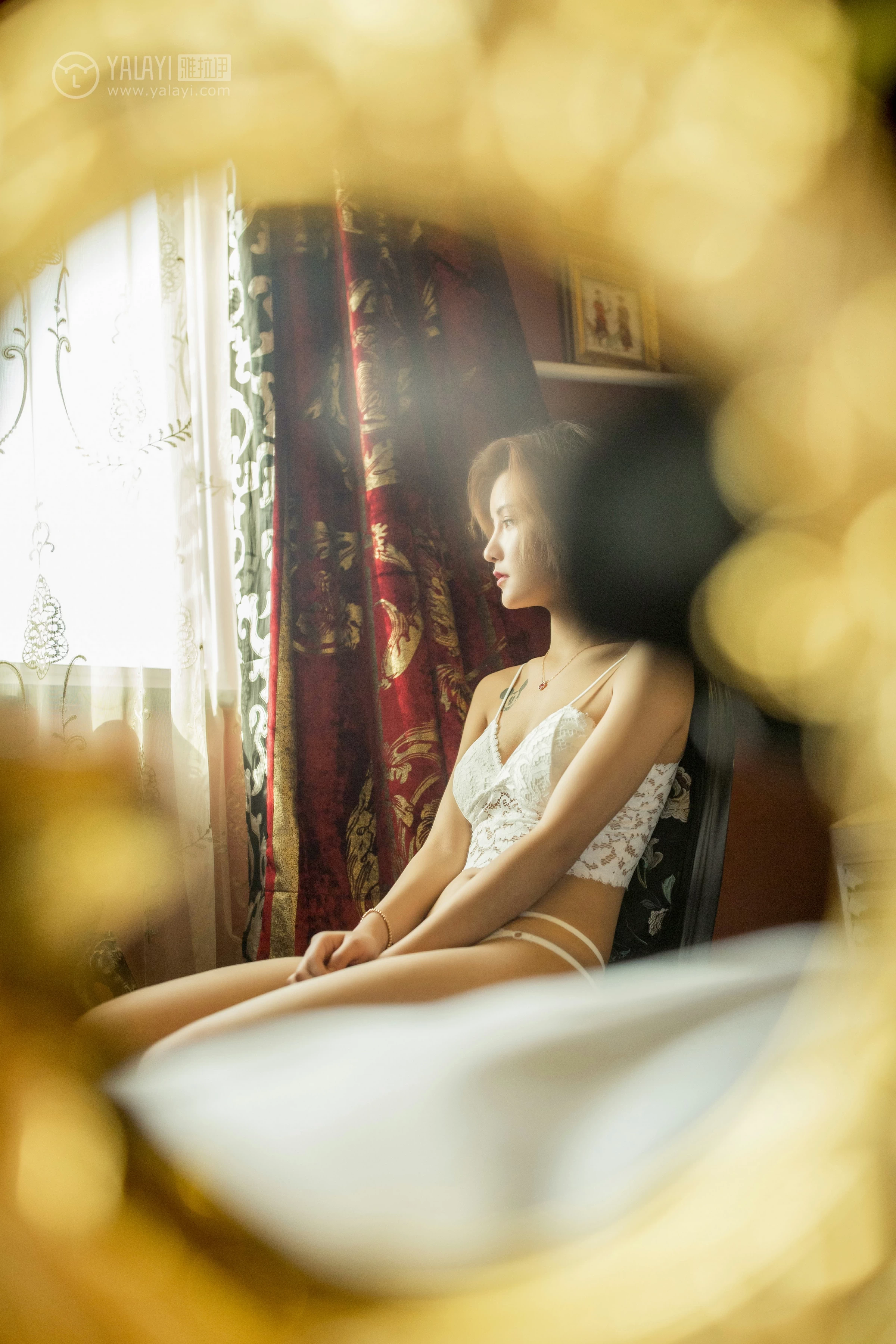 [YALAYI雅拉伊]No.300 一笑千斤 米奇 白色蕾丝镂空内衣性感私房写真集第14张