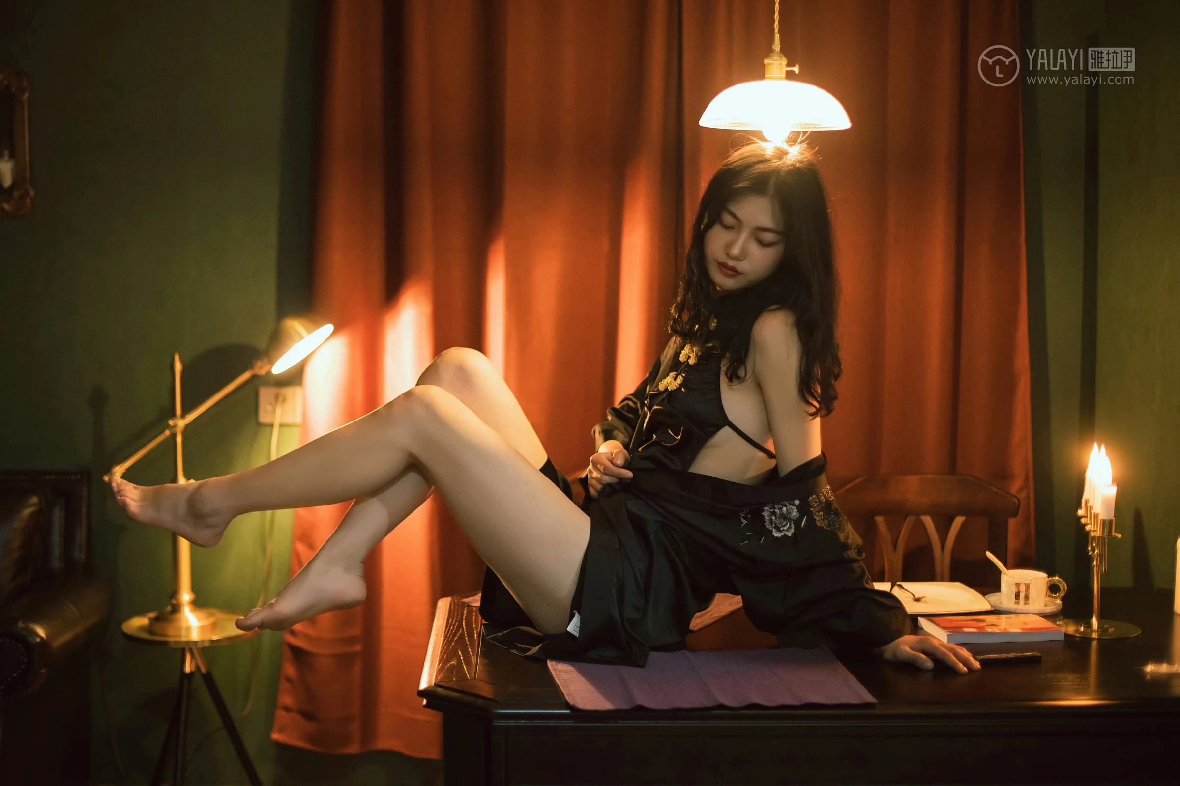 [YALAYI雅拉伊]No.309 夜来香 和风 黑色睡衣加黑色情趣旗袍性感私房写真集第18张