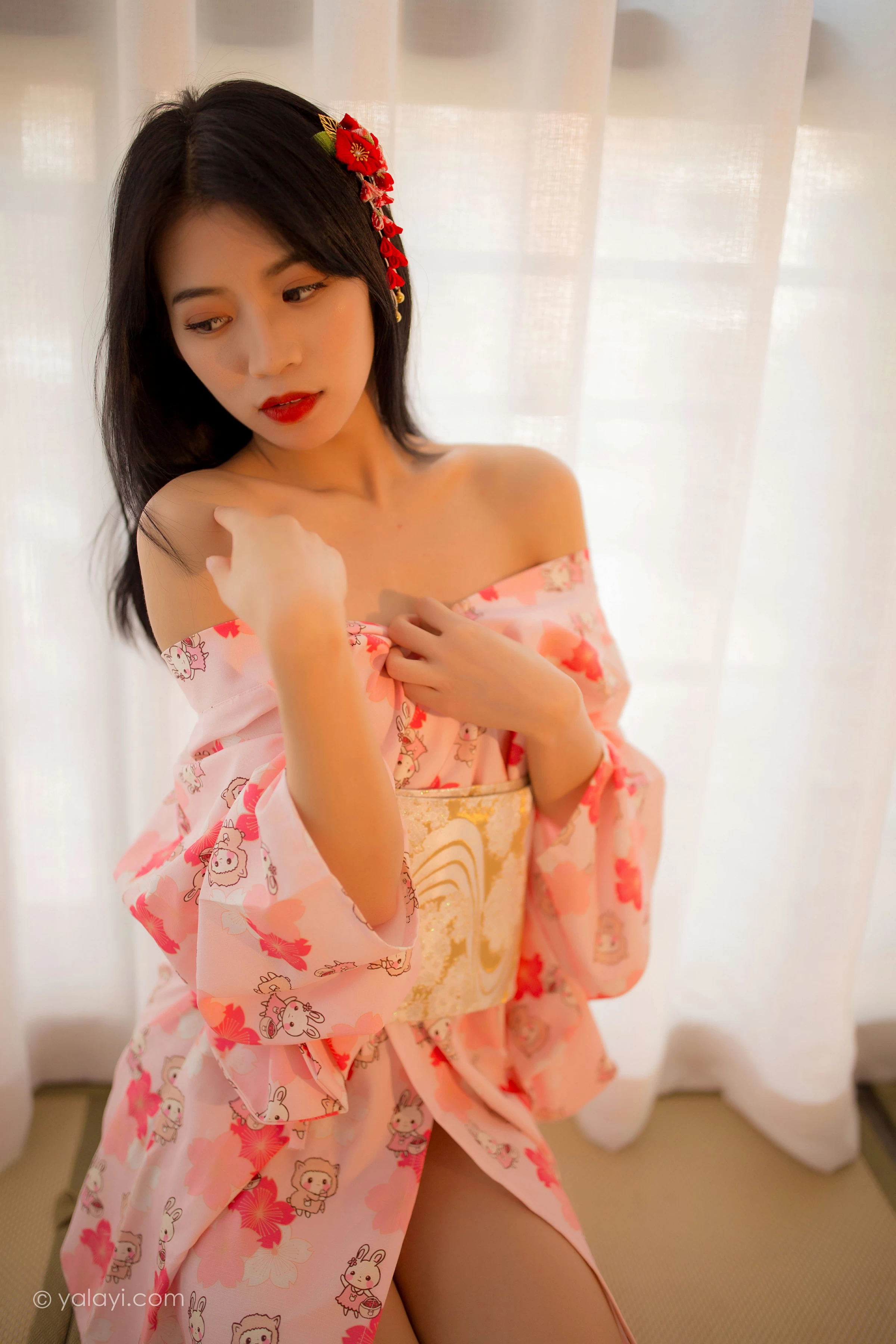 [YALAYI雅拉伊]NO.679 《花香自来》 丽雅 粉色和服居家性感私房写真集第9张