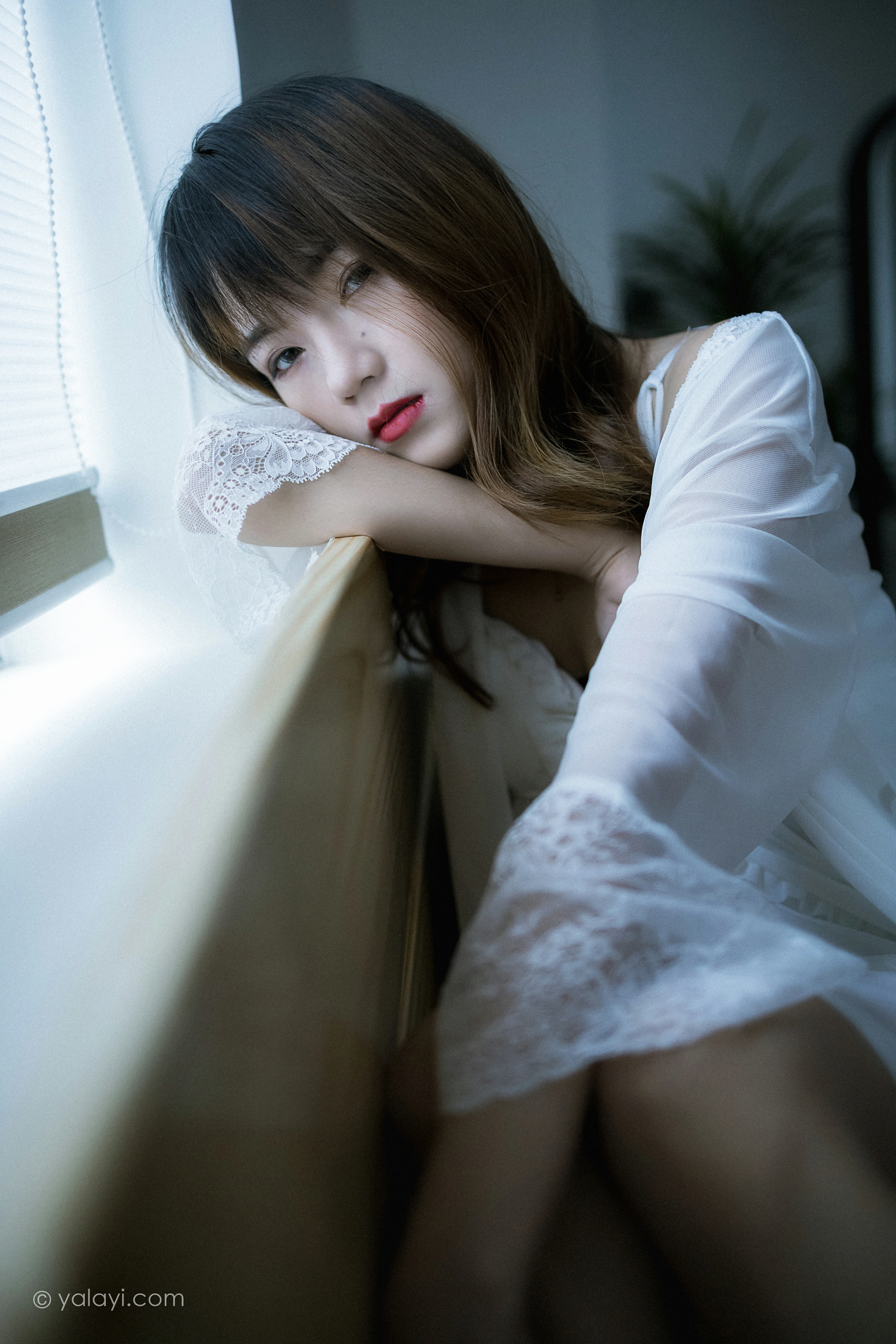 [YALAYI雅拉伊]NO.759 灰色空间 樊梵 白色透视蕾丝睡衣性感私房写真集第3张